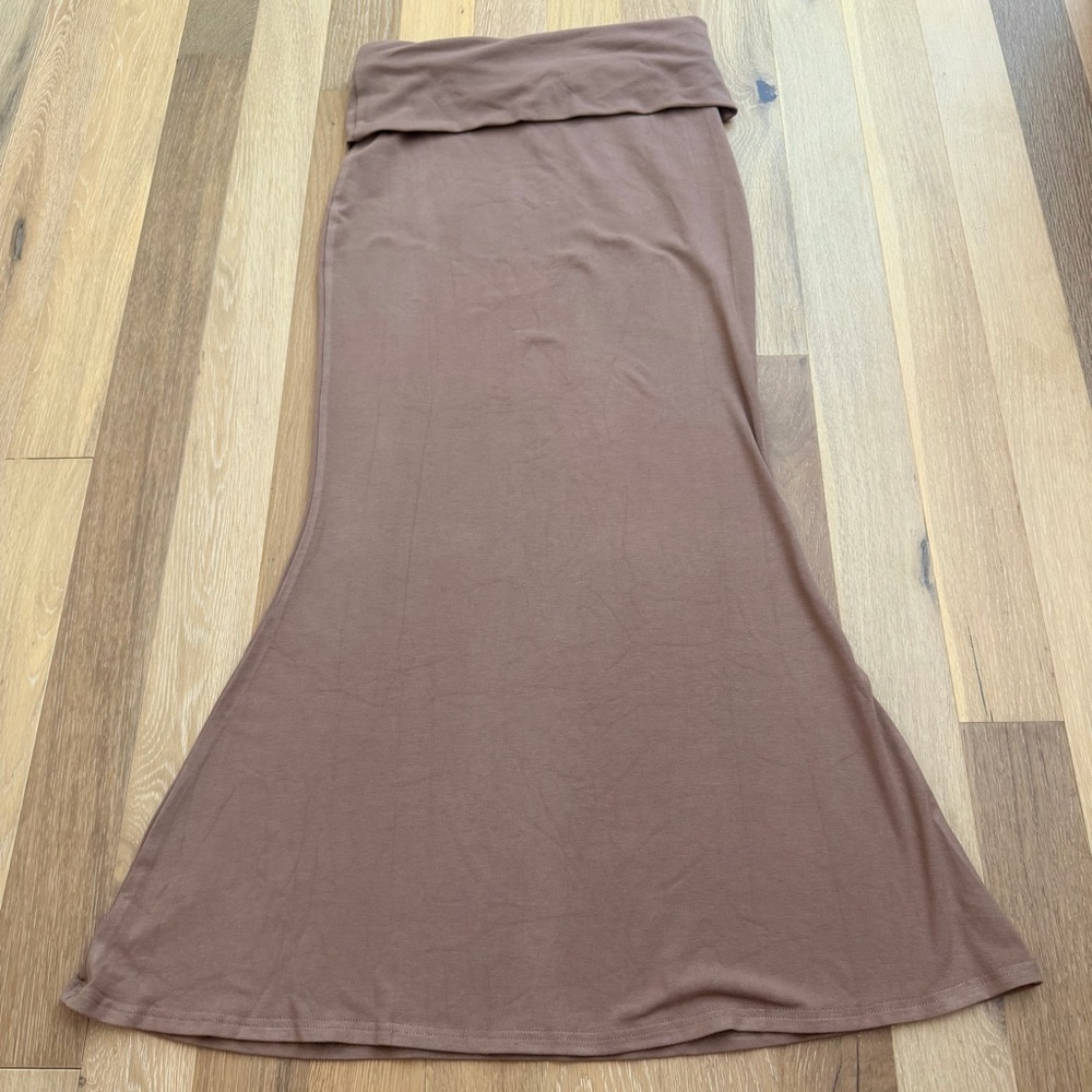 Light Brown Fold Over Flare Maxi Skirt